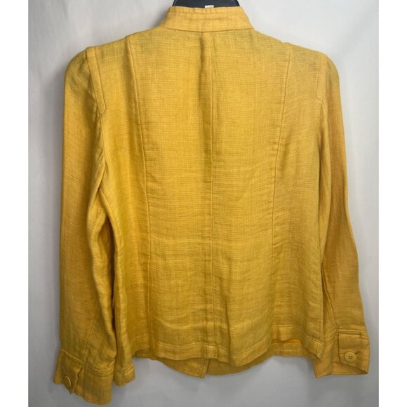 Eileen Fisher Jacket Blazer Sz 0-2 Petite PP 100% Organic Linen Mustered Yellow - Picture 2 of 6